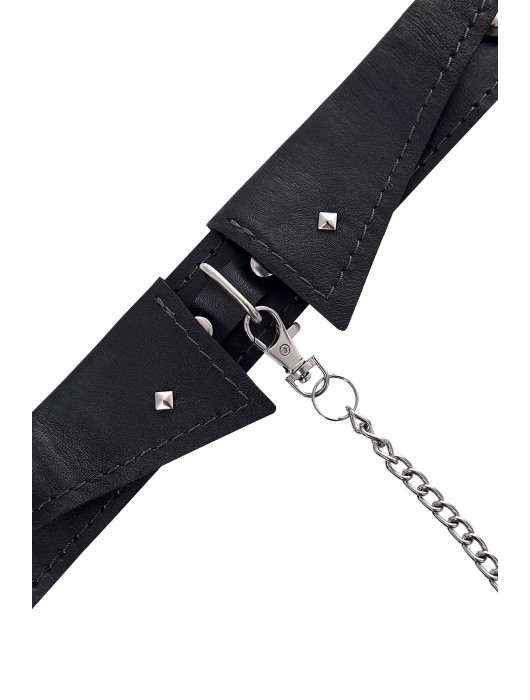 Черный кожаный ошейник-воротник с поводком - Pecado - купить с доставкой в Копейске