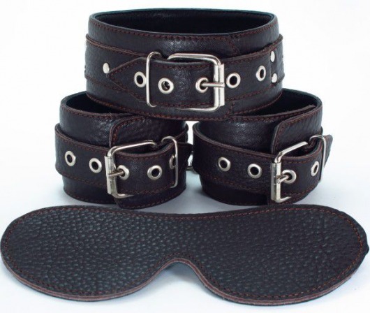 Набор БДСМ-аксессуаров из мягкой кожи черного цвета - БДСМ Арсенал - купить с доставкой в Копейске