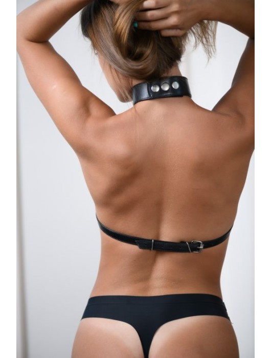Черная кожаная сбруя с ошейником plus size из нежной кожи - БДСМ Арсенал - купить с доставкой в Копейске