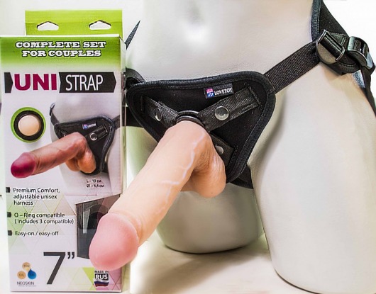 Страпон-унисекс с двумя насадками UNI strap 7  Harness - 19 и 16 см. - LOVETOY (А-Полимер) - купить с доставкой в Копейске