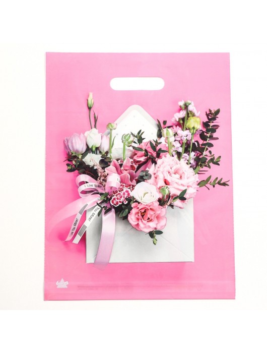 Розовый пакет с цветочным принтом и вырубной ручкой (40х31 см) - Сима-Ленд - купить с доставкой в Копейске