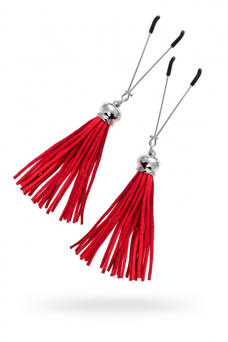 Зажимы на соски «Вилки» с красными кисточками из замши - Pecado - купить с доставкой в Копейске