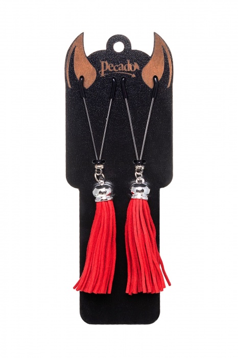 Зажимы на соски «Вилки» с красными кисточками из замши - Pecado - купить с доставкой в Копейске
