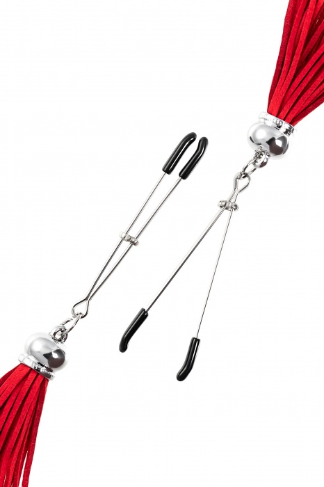 Зажимы на соски «Вилки» с красными кисточками из замши - Pecado - купить с доставкой в Копейске