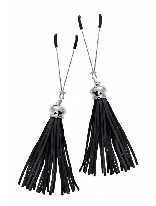 Зажимы на соски «Вилки» с черными кисточками из замши - Pecado - купить с доставкой в Копейске