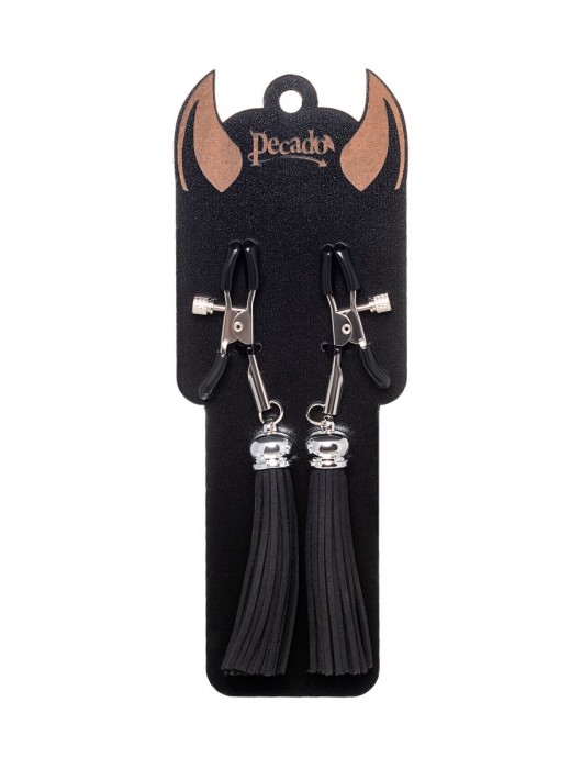 Зажимы на соски «Прищепки» с черными кисточками из замши - Pecado - купить с доставкой в Копейске