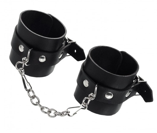 Черные однослойные наручники из натуральной кожи с цепочкой - Pecado - купить с доставкой в Копейске