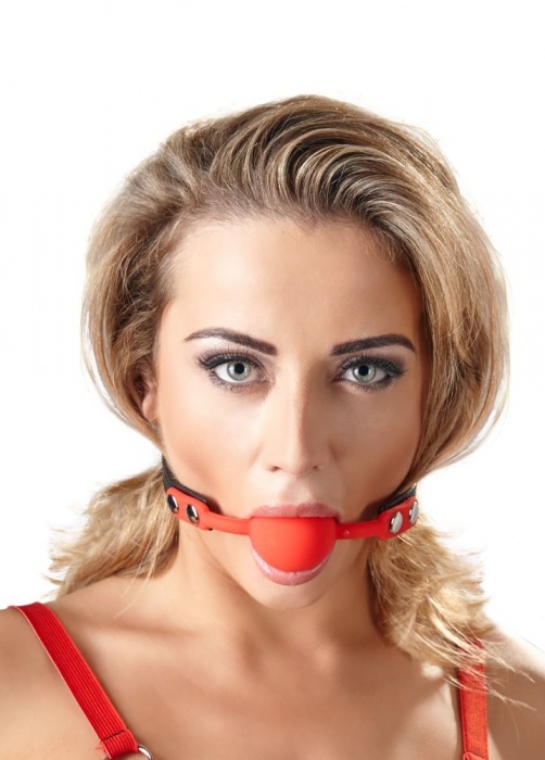Силиконовый кляп-шар на чёрных ремешках Red Gag silicone - Orion - купить с доставкой в Копейске
