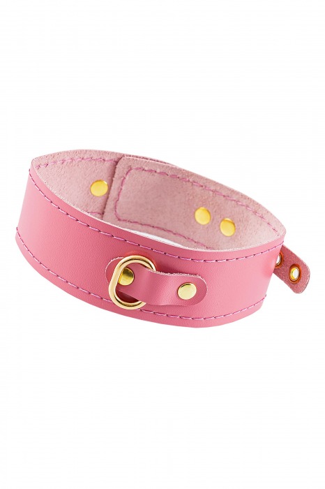 Розовый кожаный однослойный ошейник с прошивкой - Pecado - купить с доставкой в Копейске