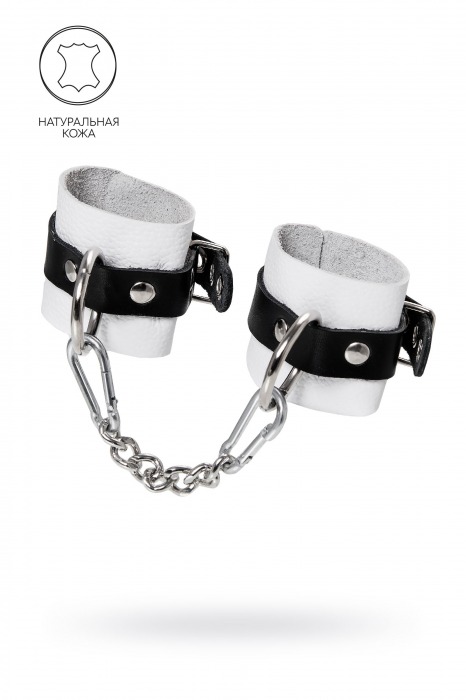 Бело-черные кожаные наручники с одним ремешком с люверсами - Pecado - купить с доставкой в Копейске