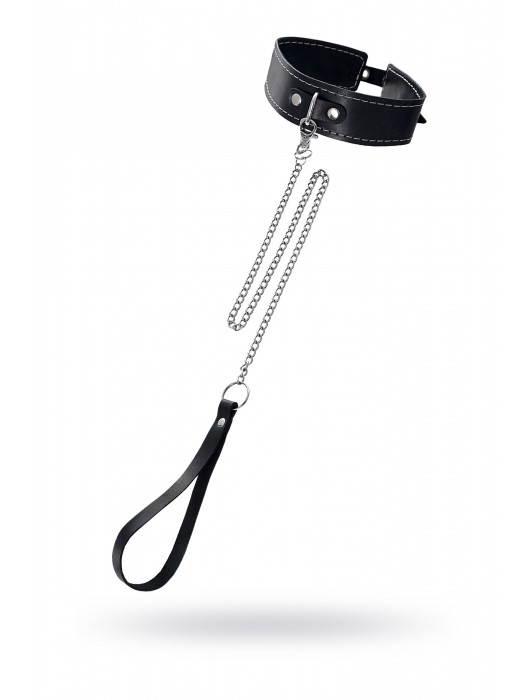 Кожаный двухслойный ошейник с белой строчкой и поводком - Pecado - купить с доставкой в Копейске