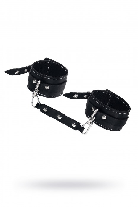 Черные двухслойные кожаные оковы с белой строчкой - Pecado - купить с доставкой в Копейске