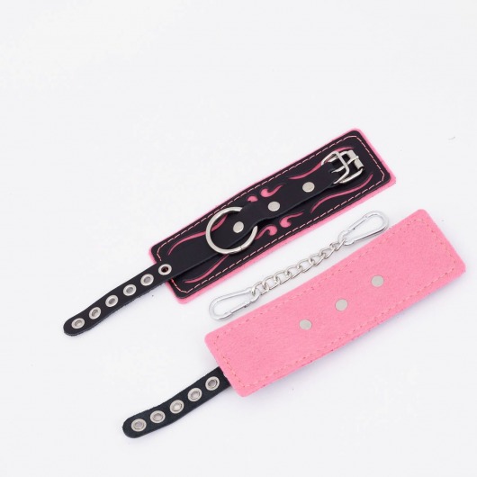 Черно-розовые кожаные наручники с розовой строчкой - Crazy Handmade - купить с доставкой в Копейске