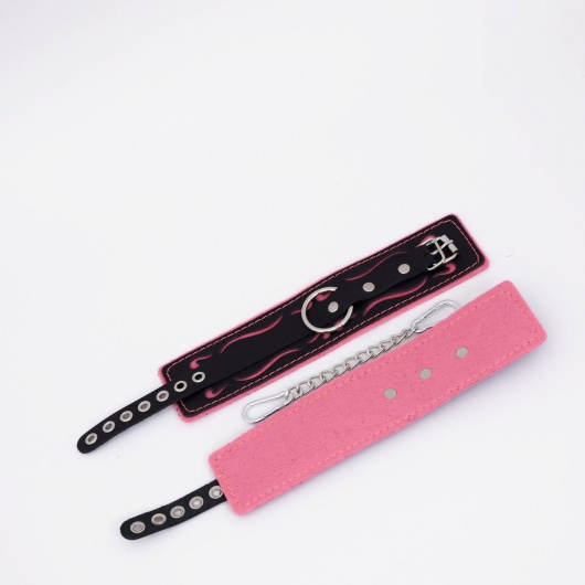 Черно-розовые кожаные оковы с розовой строчкой - Crazy Handmade - купить с доставкой в Копейске