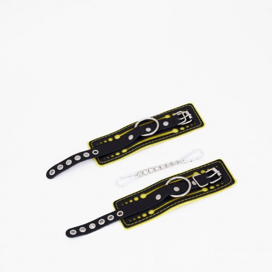 Черно-желтые кожаные наручники с жёлтой строчкой - Crazy Handmade - купить с доставкой в Копейске