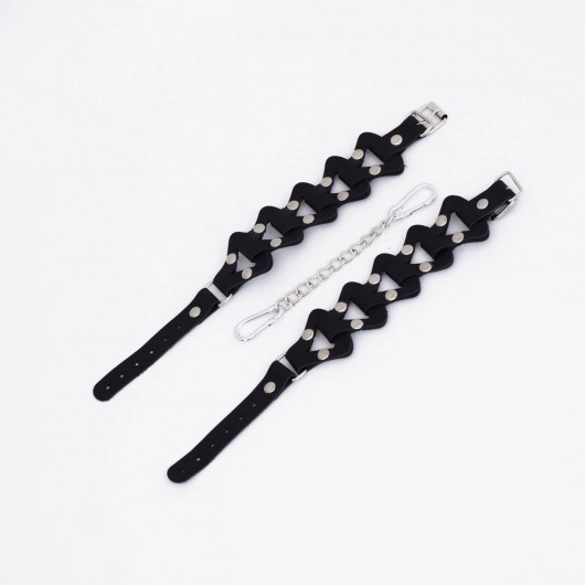 Черные кожаные наручники из звеньев - Crazy Handmade - купить с доставкой в Копейске