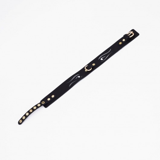 Черный кожаный ошейник с золотистой фурнитурой - Crazy Handmade - купить с доставкой в Копейске