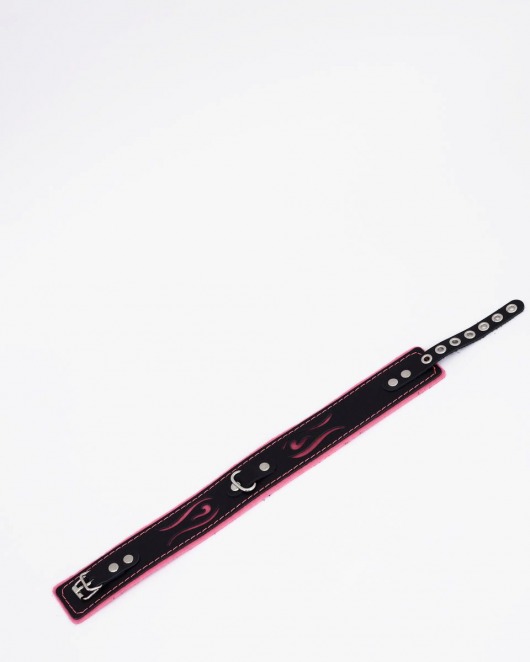 Черно-розовый кожаный ошейник с розовой строчкой - Crazy Handmade - купить с доставкой в Копейске