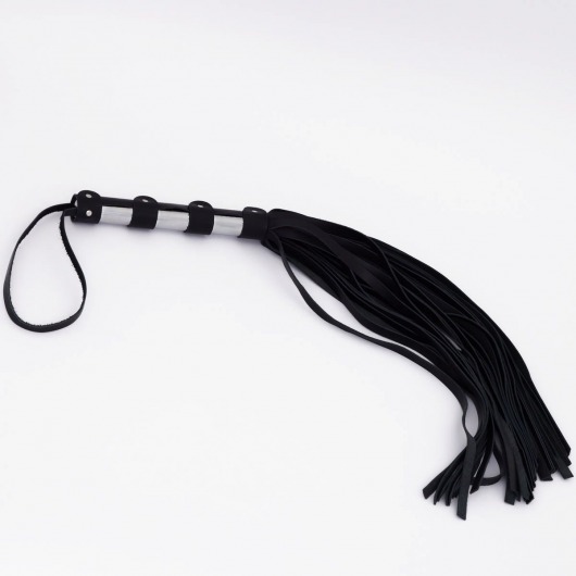 Черный кожаный флоггер со стальной ручкой - 45 см. - Crazy Handmade - купить с доставкой в Копейске