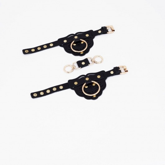 Черные наручники с золотистой фурнитурой - Crazy Handmade - купить с доставкой в Копейске