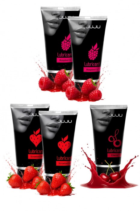 Набор из 5 съедобных лубрикантов JUJU (клубника х 2, малина х 2, вишня) - JuJu - купить с доставкой в Копейске