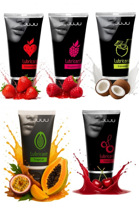 Набор из 5 съедобных лубрикантов JUJU (клубника, малина, тропические фрукты, вишня, кокос) - JuJu - купить с доставкой в Копейске