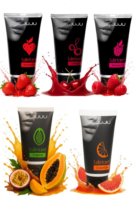 Набор из 5 съедобных лубрикантов JUJU (клубника, малина, тропические фрукты, вишня, грейпфрут) - JuJu - купить с доставкой в Копейске