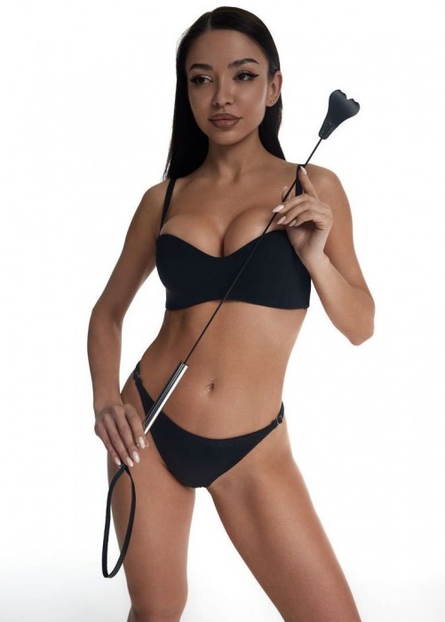 Стек с черным кожаным наконечником в виде сердца и металлической ручкой - 67 см. - Crazy Handmade - купить с доставкой в Копейске