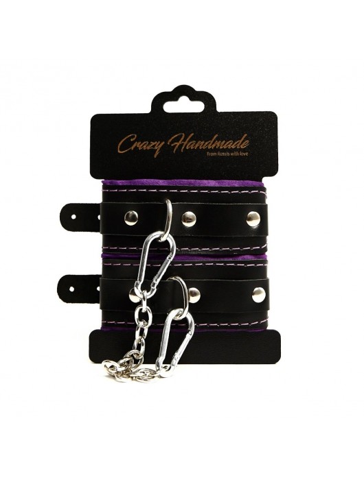 Черно-фиолетовые скругленные наручники с мягкой подкладкой - Crazy Handmade - купить с доставкой в Копейске