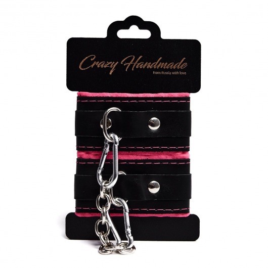 Черно-розовые скругленные наручники с мягкой подкладкой - Crazy Handmade - купить с доставкой в Копейске