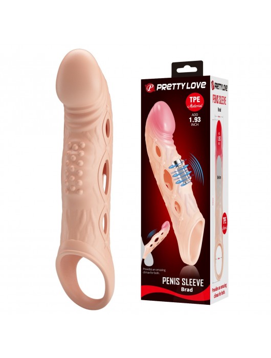 Телесная удлиняющая насадка с рельефом и вибрацией Brad - 21,3 см. - Baile - в Копейске купить с доставкой