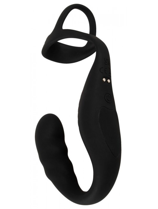 Черное эрекционное кольцо со стимуляцией промежности и анальной пробкой Cock Ring with RC Prostate Plug - Orion - в Копейске купить с доставкой