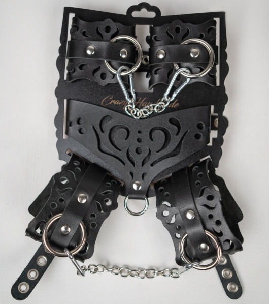 Черный ажурный кожаный набор фиксаций - Crazy Handmade - купить с доставкой в Копейске