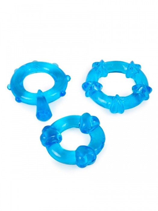 Набор из 3 синих эрекционных колец с различным рельефом - Erowoman-Eroman - в Копейске купить с доставкой