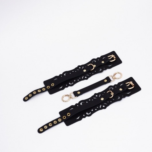 Черный кожаные оковы с узорами и золотистой фурнитурой - Crazy Handmade - купить с доставкой в Копейске