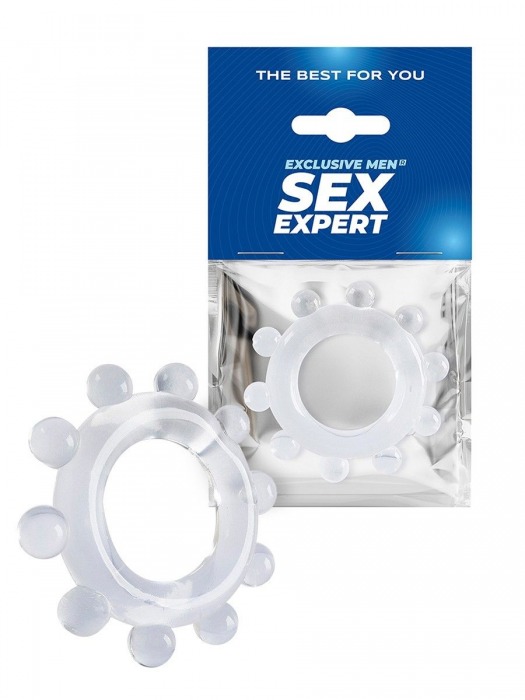 Прозрачное эрекционное кольцо со стимулирующими шариками - Sex Expert - в Копейске купить с доставкой