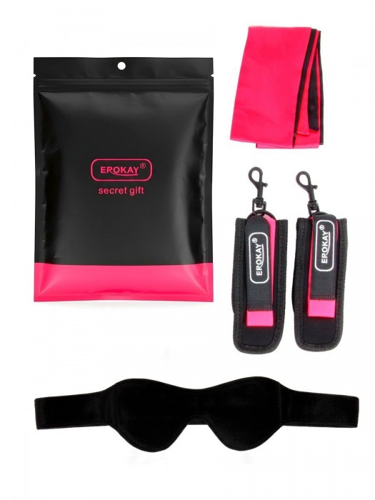 Черно-розовый эротический набор: маска, наручники и повязка - Erokay - купить с доставкой в Копейске