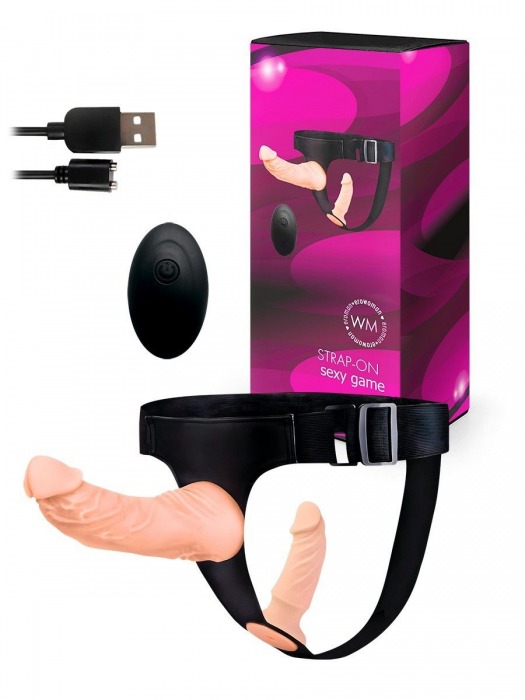 Женский страпон с 2 насадками, вибрацией и пультом ДУ - Erowoman-Eroman - купить с доставкой в Копейске