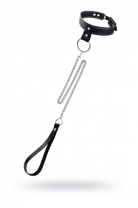 Черный узкий однослойный ошейник с серебристым поводком-цепочкой - Pecado - купить с доставкой в Копейске