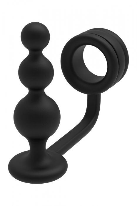 Черное эрекционное кольцо с анальной елочкой Cockring With Beaded Anal Plug - Dream Toys - в Копейске купить с доставкой