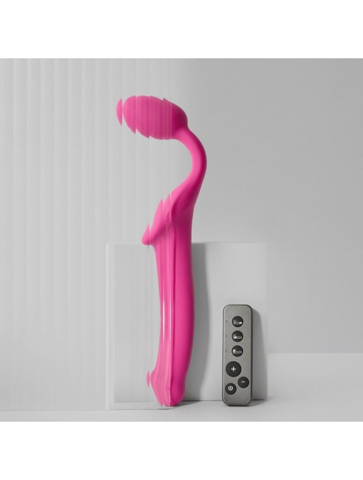 Ярко-розовый безремневой страпон Strap-on-me Vibrating Bendable Strap-On size M - Strap-on-me - купить с доставкой в Копейске