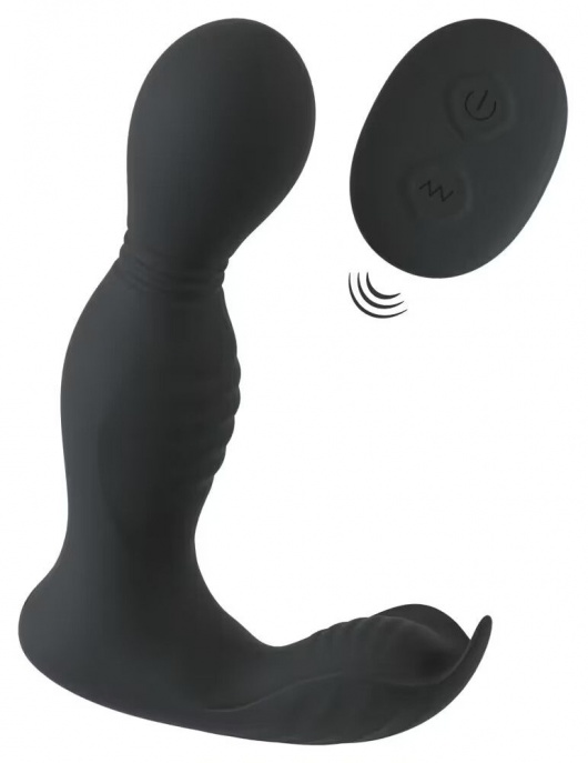 Черная анальная пробка с вибрацией, вращением и пультом ДУ RC Butt Plug with 2 Functions - Orion - в Копейске купить с доставкой