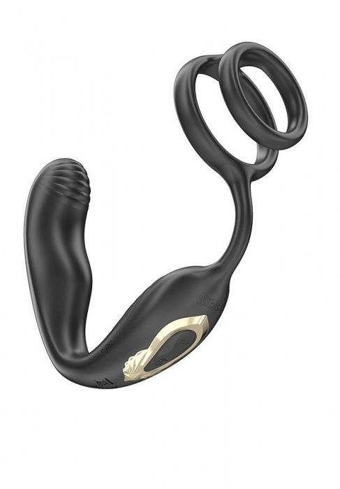 Черная анальная пробка с вращением и эрекционными кольцами - Ibiza - в Копейске купить с доставкой