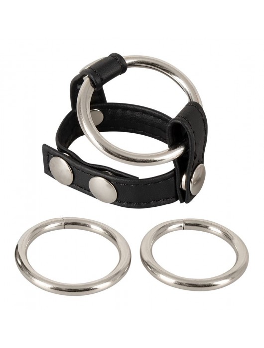 Подхват для мошонки с 3 съемными эрекционными кольцами Leder-Riemen - Orion - в Копейске купить с доставкой