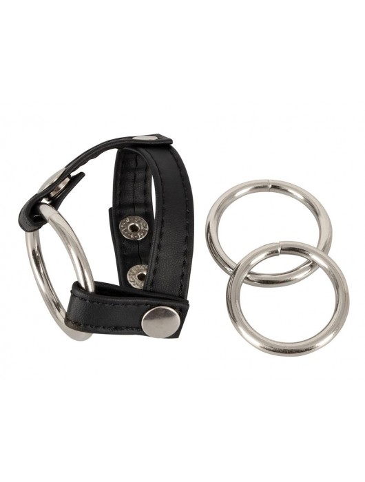 Подхват для мошонки с 3 съемными эрекционными кольцами Leder-Riemen - Orion - в Копейске купить с доставкой