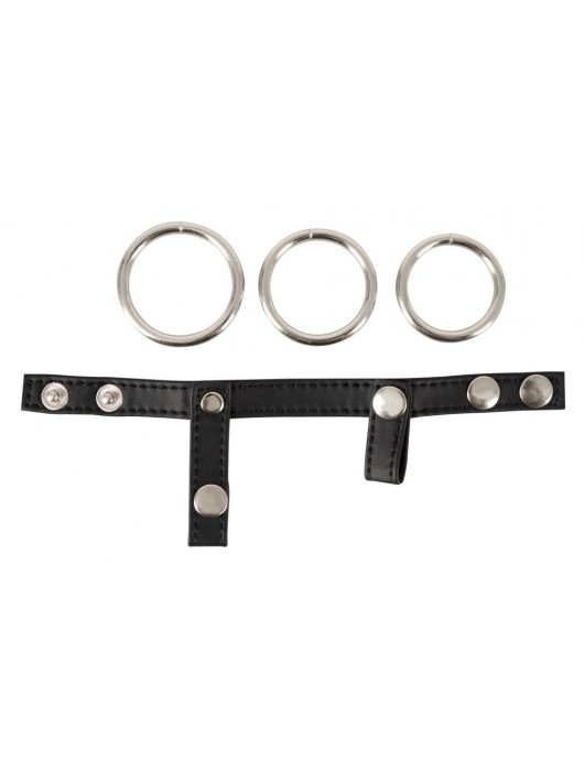 Подхват для мошонки с 3 съемными эрекционными кольцами Leder-Riemen - Orion - в Копейске купить с доставкой