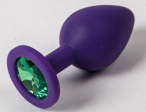 Фиолетовая силиконовая пробка с зеленым кристаллом - 9,5 см. - 4sexdreaM - купить с доставкой в Копейске