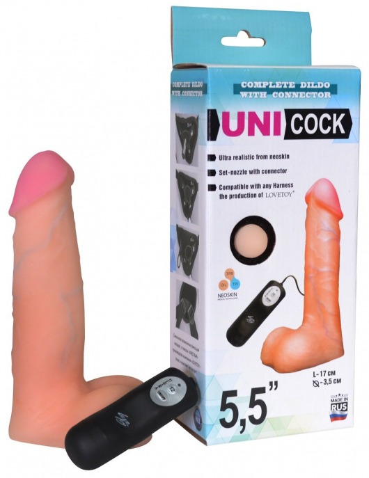 Фаллическая насадка Харнесс UNICOCK 5,5  с вибрацией - 17 см. - LOVETOY (А-Полимер) - купить с доставкой в Копейске