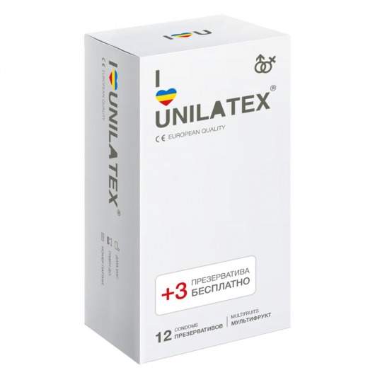 Разноцветные ароматизированные презервативы Unilatex Multifruit  - 12 шт. + 3 шт. в подарок - Unilatex - купить с доставкой в Копейске