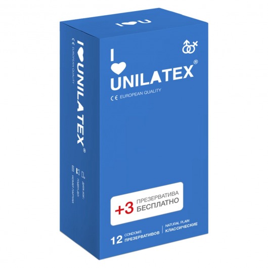 Классические презервативы Unilatex Natural Plain - 12 шт. + 3 шт. в подарок - Unilatex - купить с доставкой в Копейске